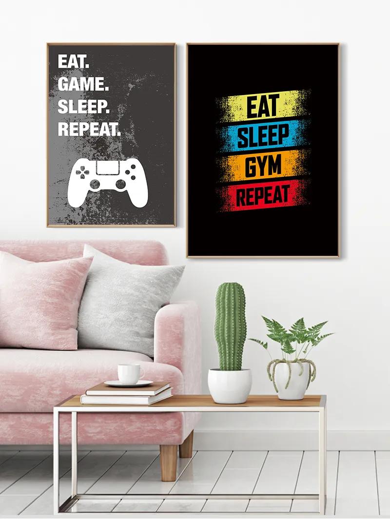 먹고 수면 게임 반복 게임 월 아트 포스터 게이머 캔버스 회화 포스터 및 프린트, 소년 방 장식 그림 놀이방